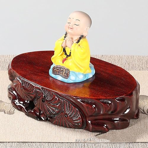 Miniatura 3 de GOLDY&WENDY Muebles orientales de madera de palisandro soporte de exhibición ovalado tallado a mano estatua de Buda adorno pedestal