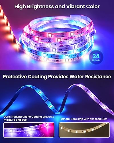 Miniatura 5 de Luces LED RGB+IC de 16.4 pies para TV de 50 a 75 pulgadas, tira de retroiluminación detrás de la TV con sincronización de música, aplicación