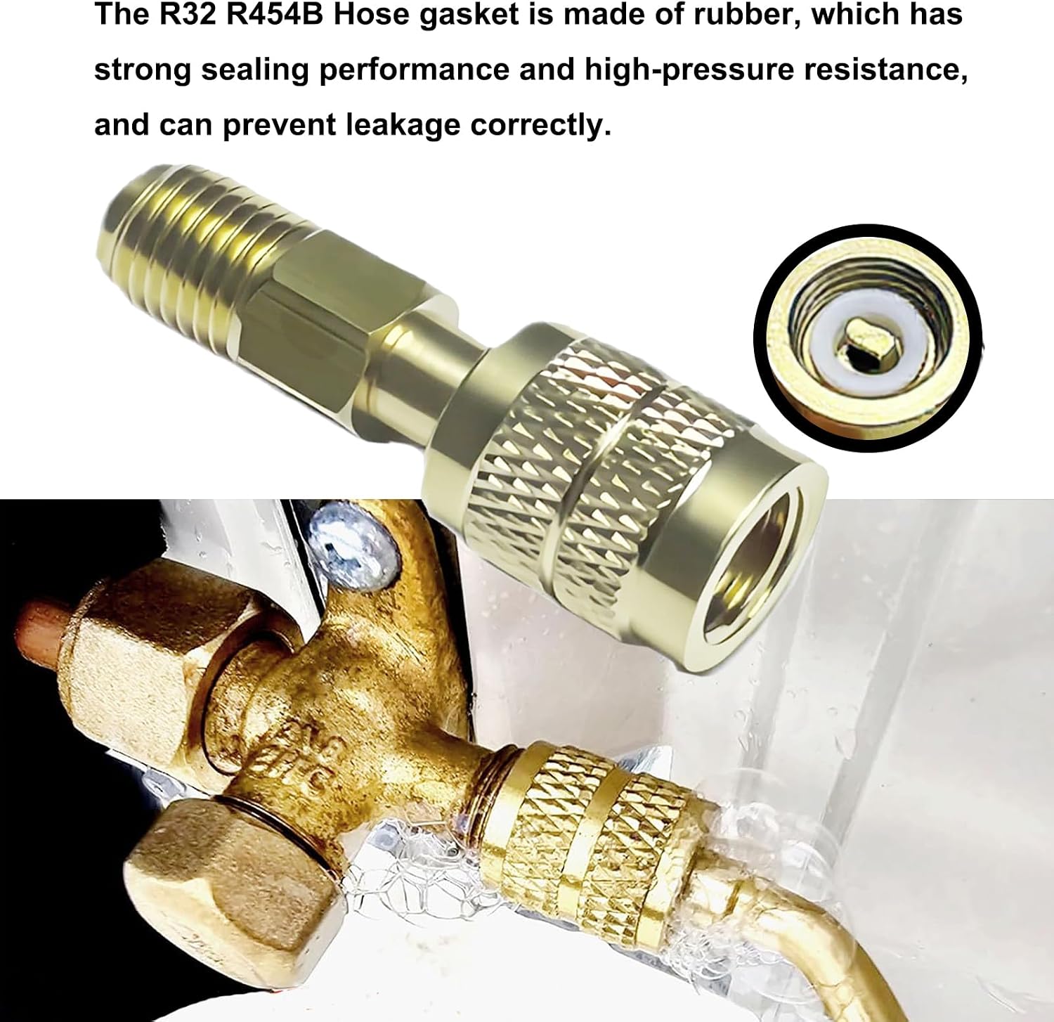 R32 R454B Refrigerant Brass Adapter, 1/4" Female to Male Reverse Thread, Low-Loss Quick Connect with Knurled Handle, A2L Compatible for R454B/R32 Tanks and Mini-Split HVAC Systems