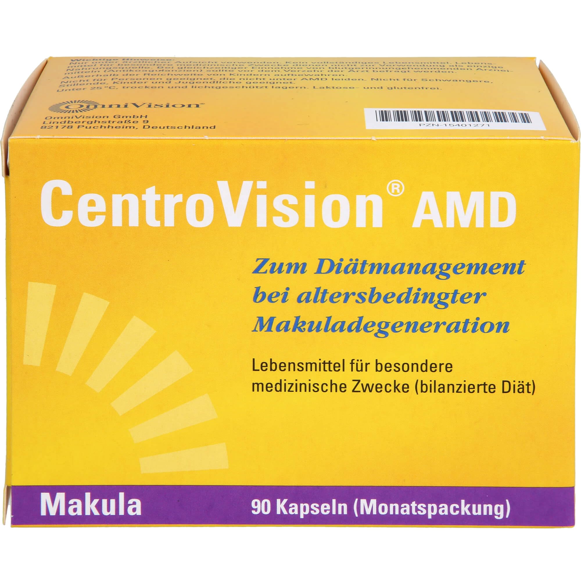 CentroVision AMD – Lebensmittel für besondere medizinische Zwecke zum Diätmanagement bei intermediärer und fortgeschrittener altersbedingter Makuladegeneration, laktose- & glutenfrei, 90 St.