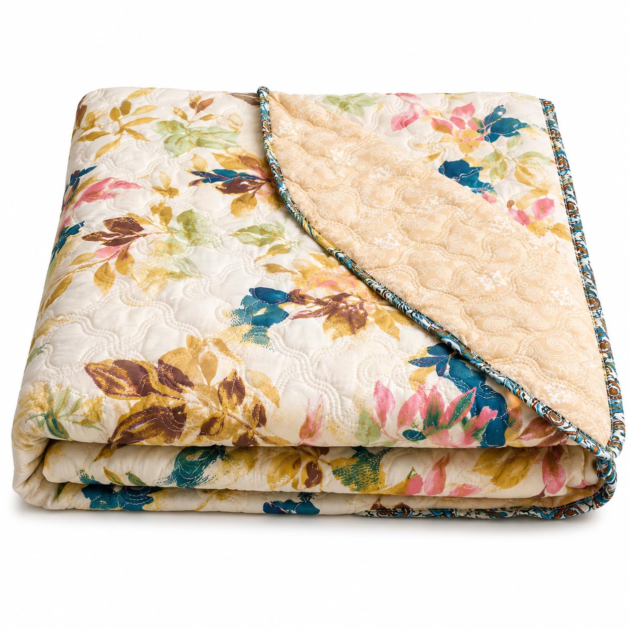 Reversible Floral Quilt AC Comforter for Double/Queen Bed | Botanical Print, Lightweight & Breathable, All Season Use, Skin-Friendly Fabric, Durable Stitching-image-21