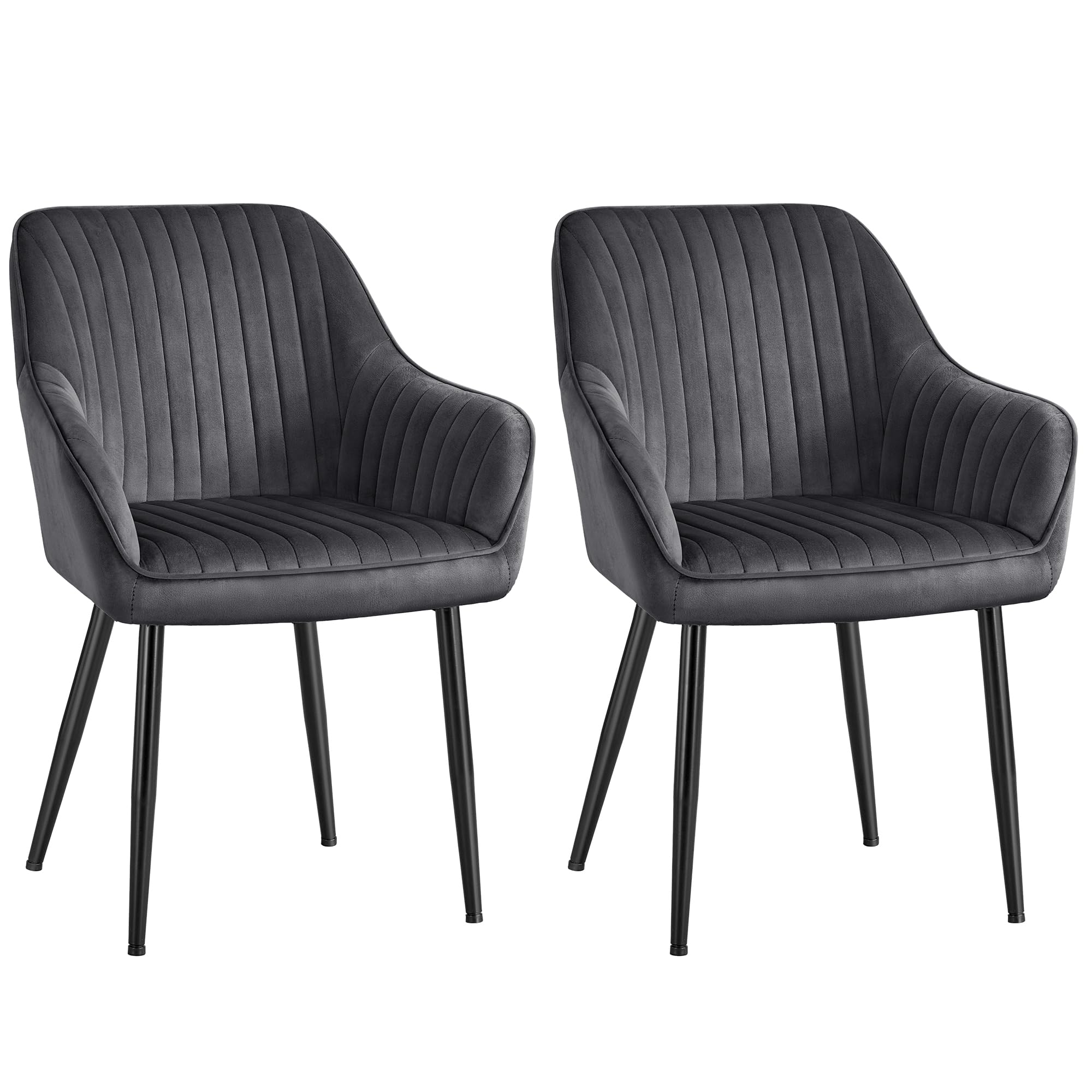 SONGMICS Esszimmerstuhl, 2er Set, Küchenstuhl, Sessel, Samt, Polsterstuhl mit Armlehnen, Loungesessel, bis 120 kg belastbar, Metallbeine, für Esszimmer, Küche, grau-tintenschwarz LDC087G02