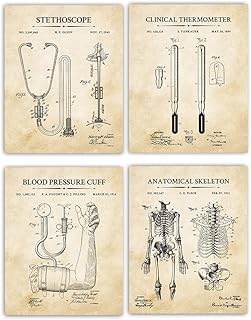 Vintage Medical Equipment Patent Wall Art Prints - Set of 4 - (8x10) UNFRAMED Design from Original Blueprint Drawing - Photo Decor Great Gift for Doctor, Nurse, Physician Assistant, Clinic, ER.