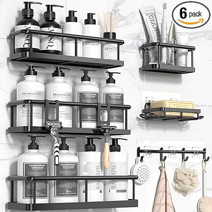 YASONIC Shower Caddy, 100% Rustproof Shelves for Inside Shower, No Drilling Bathroom Organizers and Storage, 6 Pack Large Capacity Bathroom Caddy for Kitchen & Home Decor