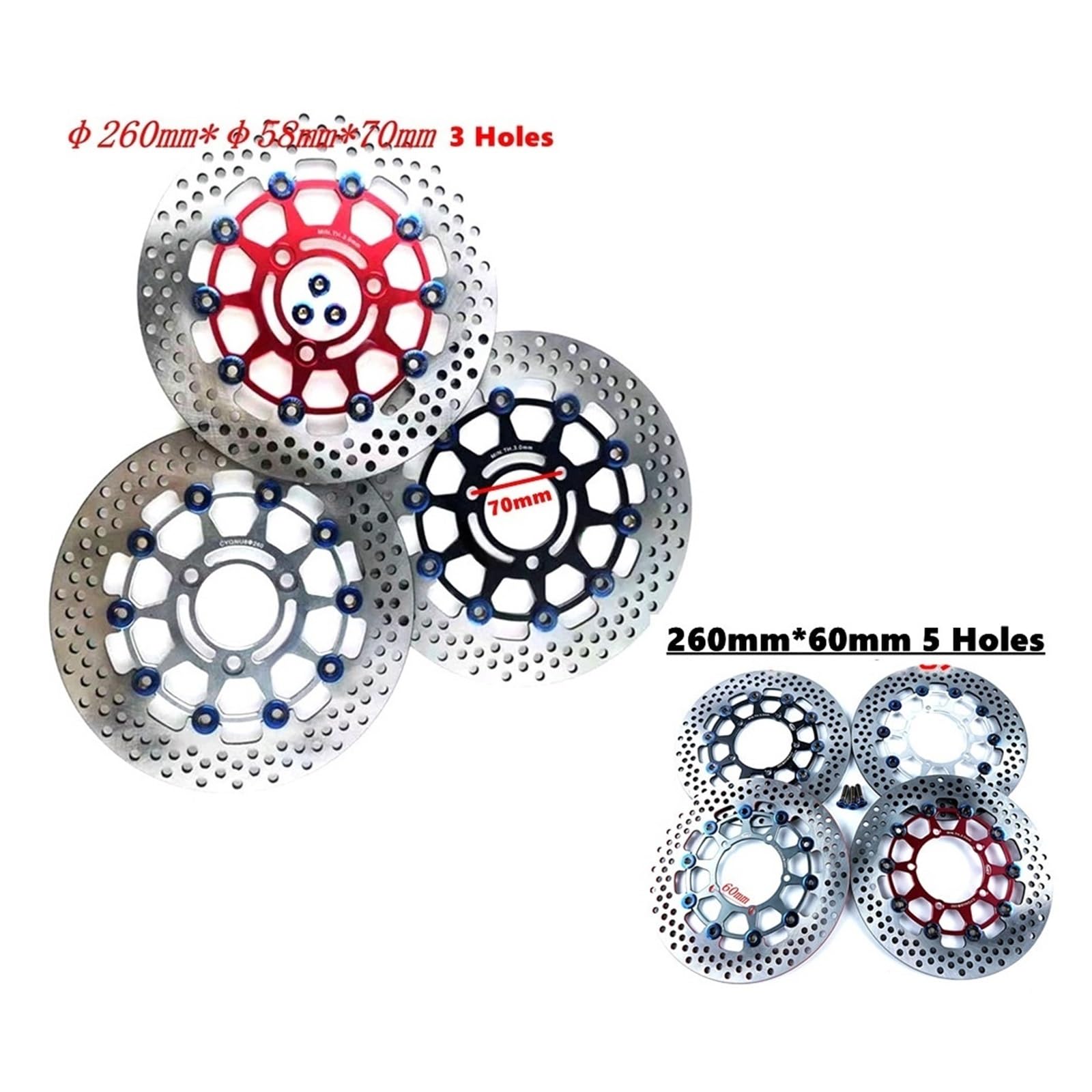 Disco freno flottante Freno A Disco Flottante Universale Per Moto 3 Fori 260 * 70mm/5 260 * 60mm Per Aerox BWS RSZ FORCE Per M3 N1S(Black 5 holes)