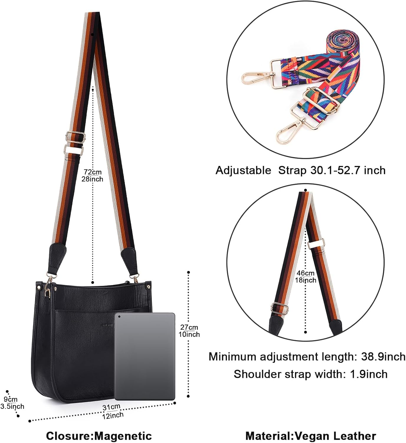 HKCLUF Crossbody Bags for Women Trendy Vegan Leather Hobo Handbags With 2PCS Adjustable Guitar Strap Shoulder Bucket Bags - Image 4