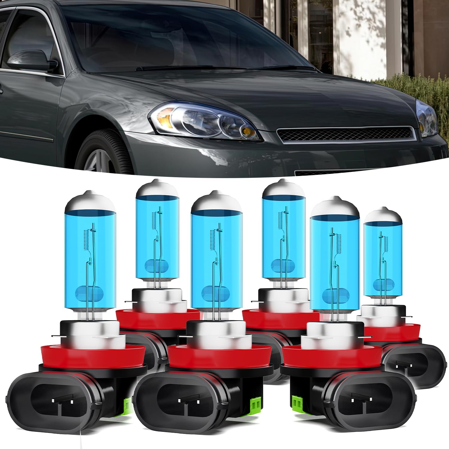 Halogen Headlights Fit For Chevrolet Chevy Impala 2006-2013 Headlight Bulbs,H11/H8/H9 High Beam+ H11/H8/H9 Low Beam+ h11 Fog Light Combo,Plug And Play,Pack of 6