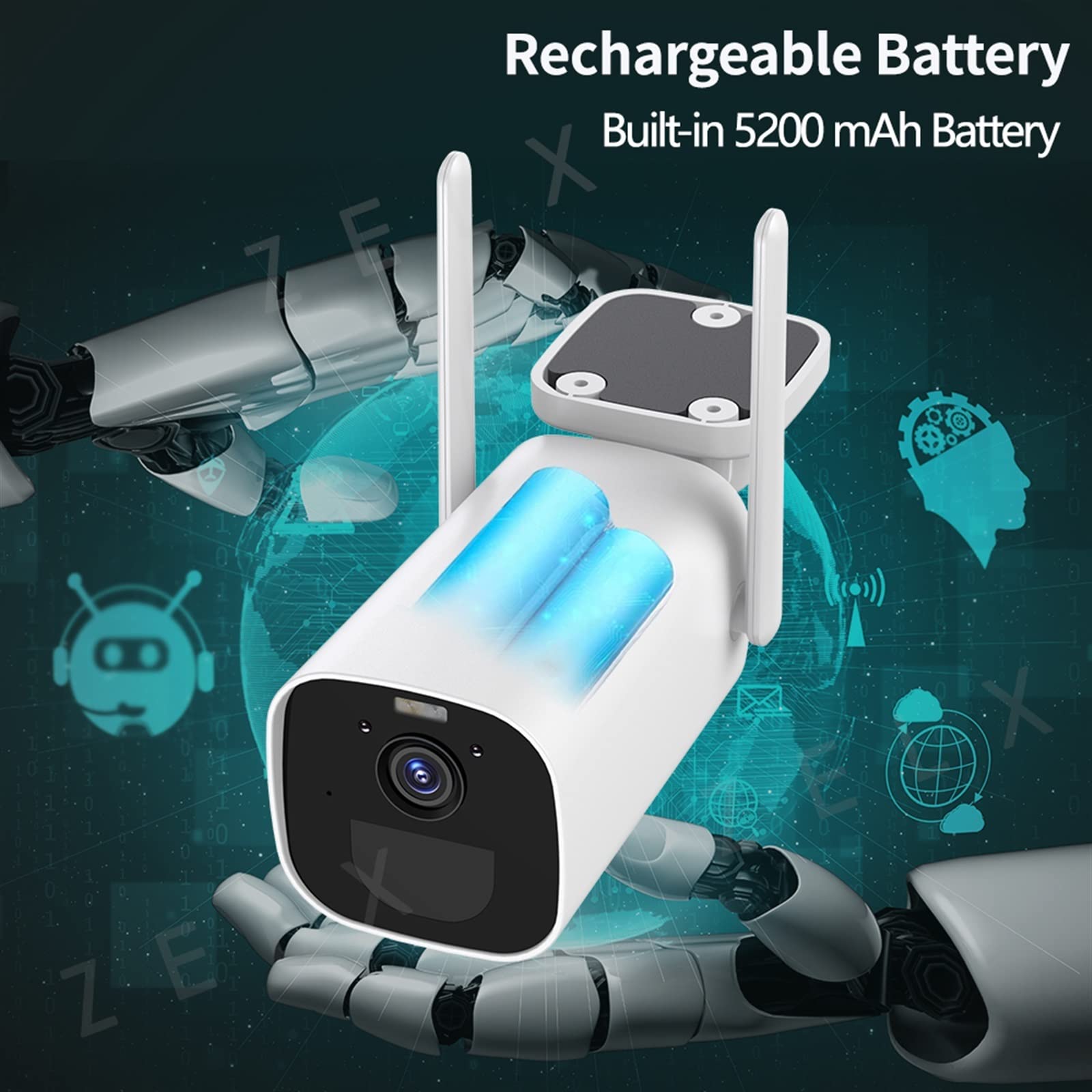 Telecamera WiFi Esterno, 3MP Bullet Camera 3W Pannello Solare Wireless Videosorveglianza CCTV Built-in 5200 mAh Batteria Ricaricabile Sicurezza Domestica,Sicurezza, Antifurto(3MP Camera)