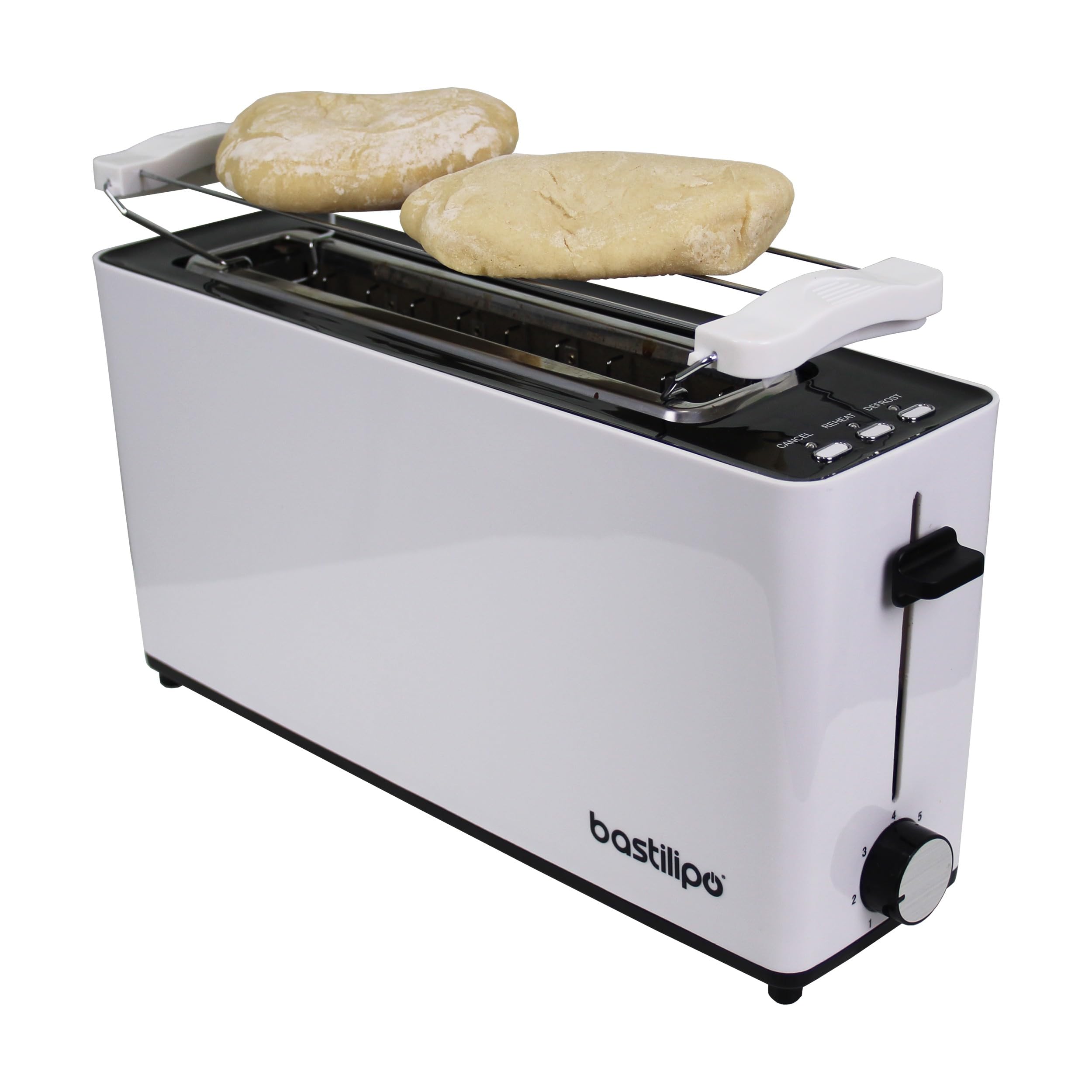 Bastilipo - Firefox - AB900 - Tostador blanco - Ranura larga para 2 rebanadas de 900W - función descongelar - Bandeja recogemigas