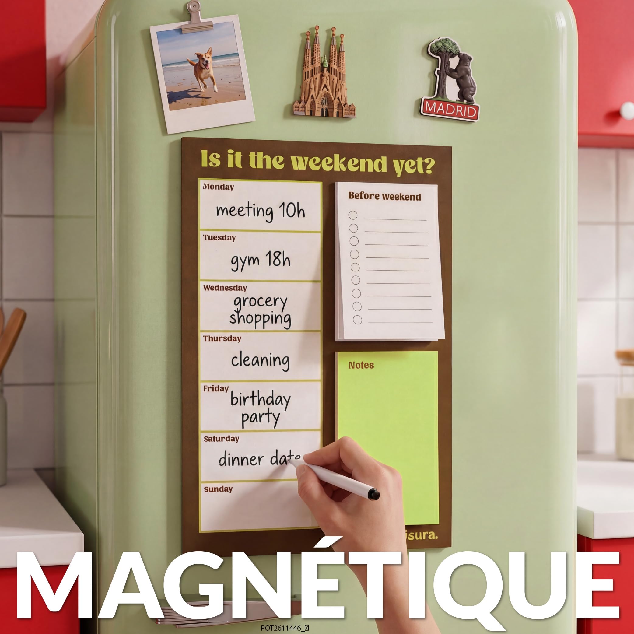 Fisura Planner magnétique pour réfrigérateur family matters, planificateur hebdomadaire aimanté avec feutre effaçable