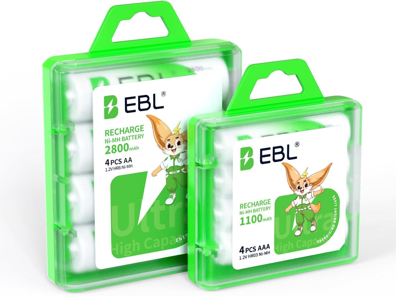 EBL AA & AAA Rechargeable Battery Set, 4 AA 2800mAh + 4 Pack AAA 1100mAh Rechargeable Battery Approx. 1200 Times, Storage Case Included, Nickel Metal Hydride Battery Rechargeable