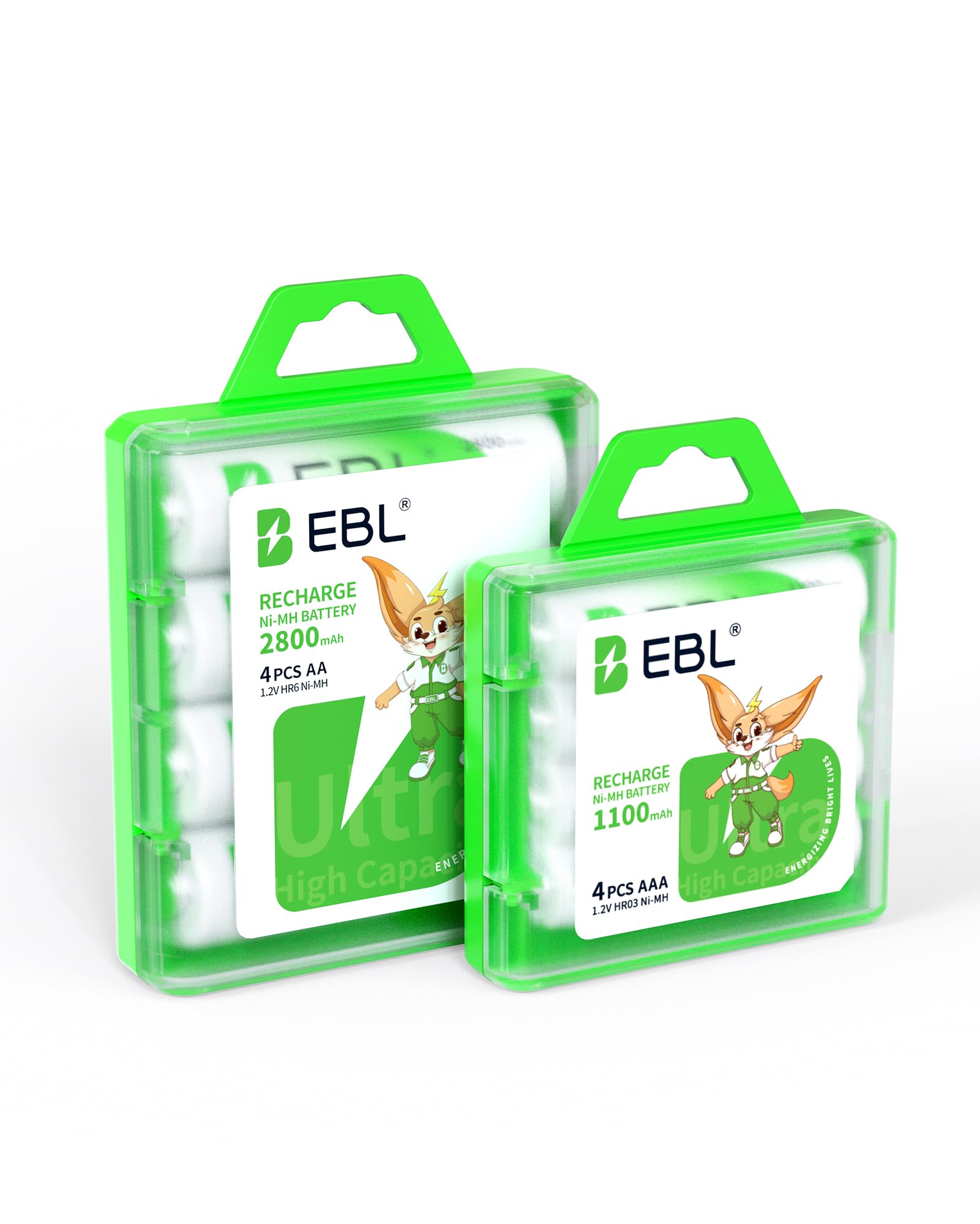 EBL AA/AAA Battery Set, Rechargeable, 4 x 2,800 mAh + AAA Batteries, Rechargeable 1,100 mAh 4 Pack, Approximately 1,200 Repeated Charges, Battery Storage Case Included, Nickel-Metal Hydride Battery,