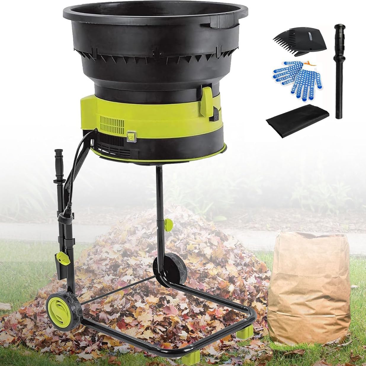Trituradora eléctrica de hojas para jardín, trituradora de abono de 2500 W, trituradora de 8000 rpm con embudo grande para triturar madera y desechos de jardín