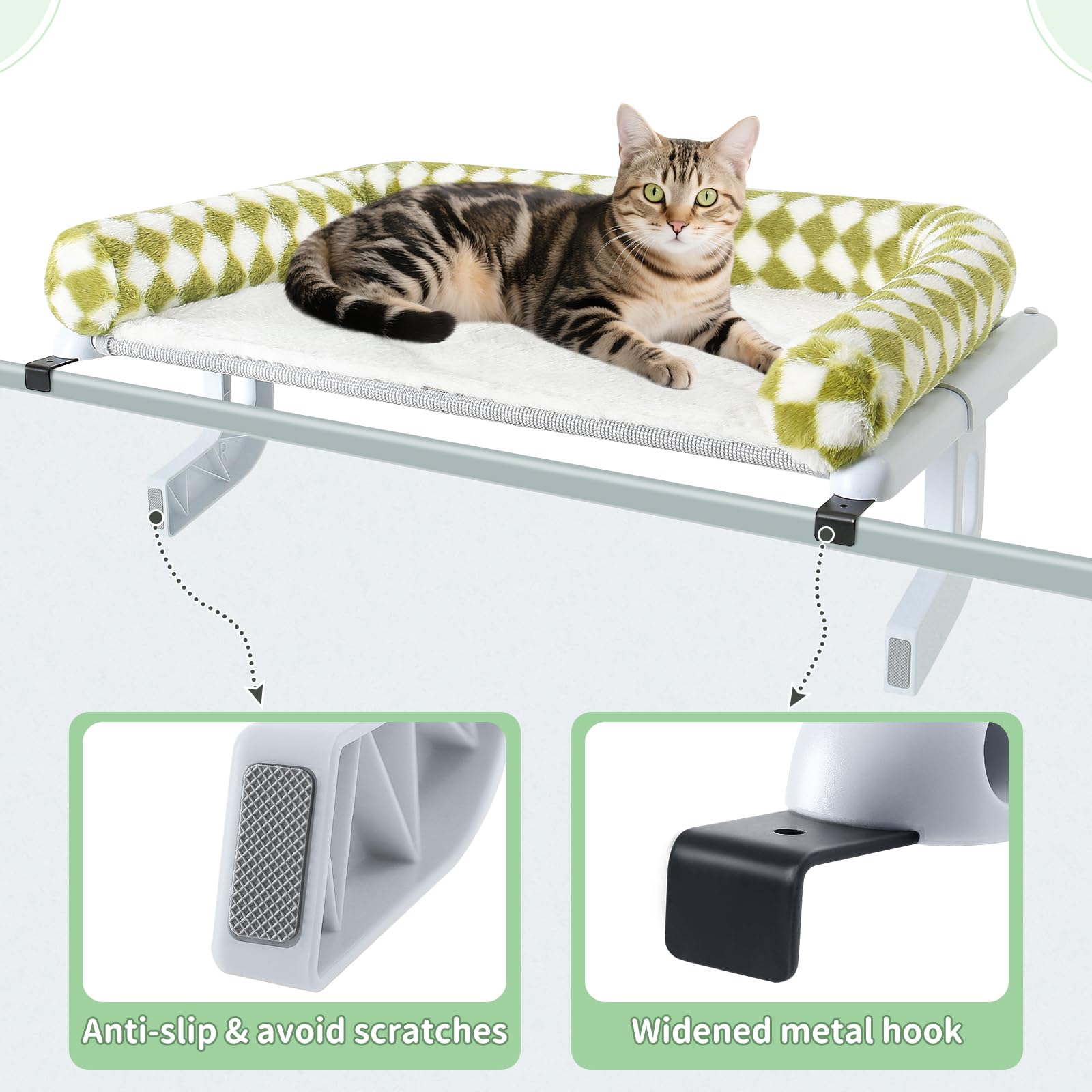 Sunhoo Amaca per finestra per gatti, robusta, per gatti di grandi dimensioni, senza foratura, senza ventosa, regolabile, con copertura lavabile, facile da montare, supporta fino a 18 kg, 61,5 x 38,1