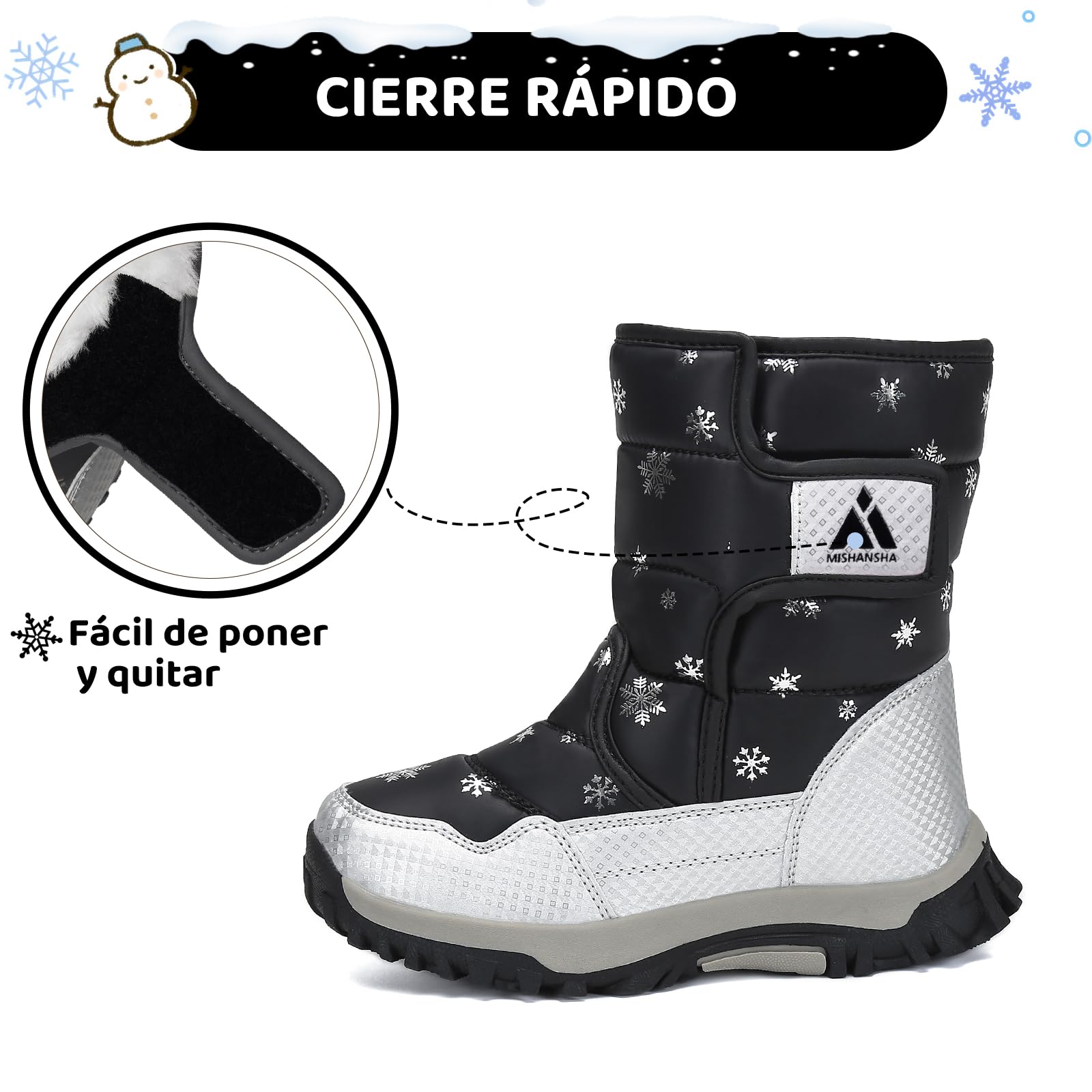 Mishansha Botas de Nieve Invierno Niños Forro Interior 36-47 EU | Unisex Niños, Niña, Botas de Invierno, Outdoor, Calientes, Forro Interior, Zapatos de Nieve