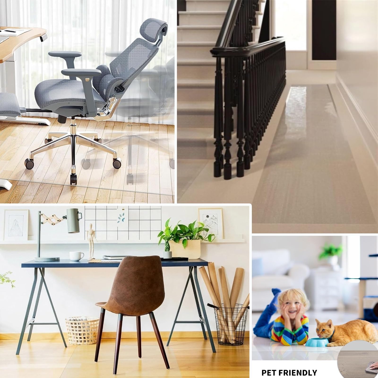 Robuste Bürostuhlmatte für Hartholzböden, transparenter PVC-Bodenschutz, große Rollstuhlmatte (110 x 170 cm) – Schreibtischunterlage für Zuhause und Büro