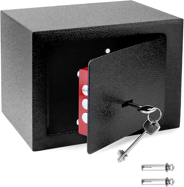 QWORK® Mini Home Safe Box 3 Key Locking - 23x17x17cm - High Security Steel Construction Fire Retardant Furniture Safe for Cash Jewelry Phone Valuables