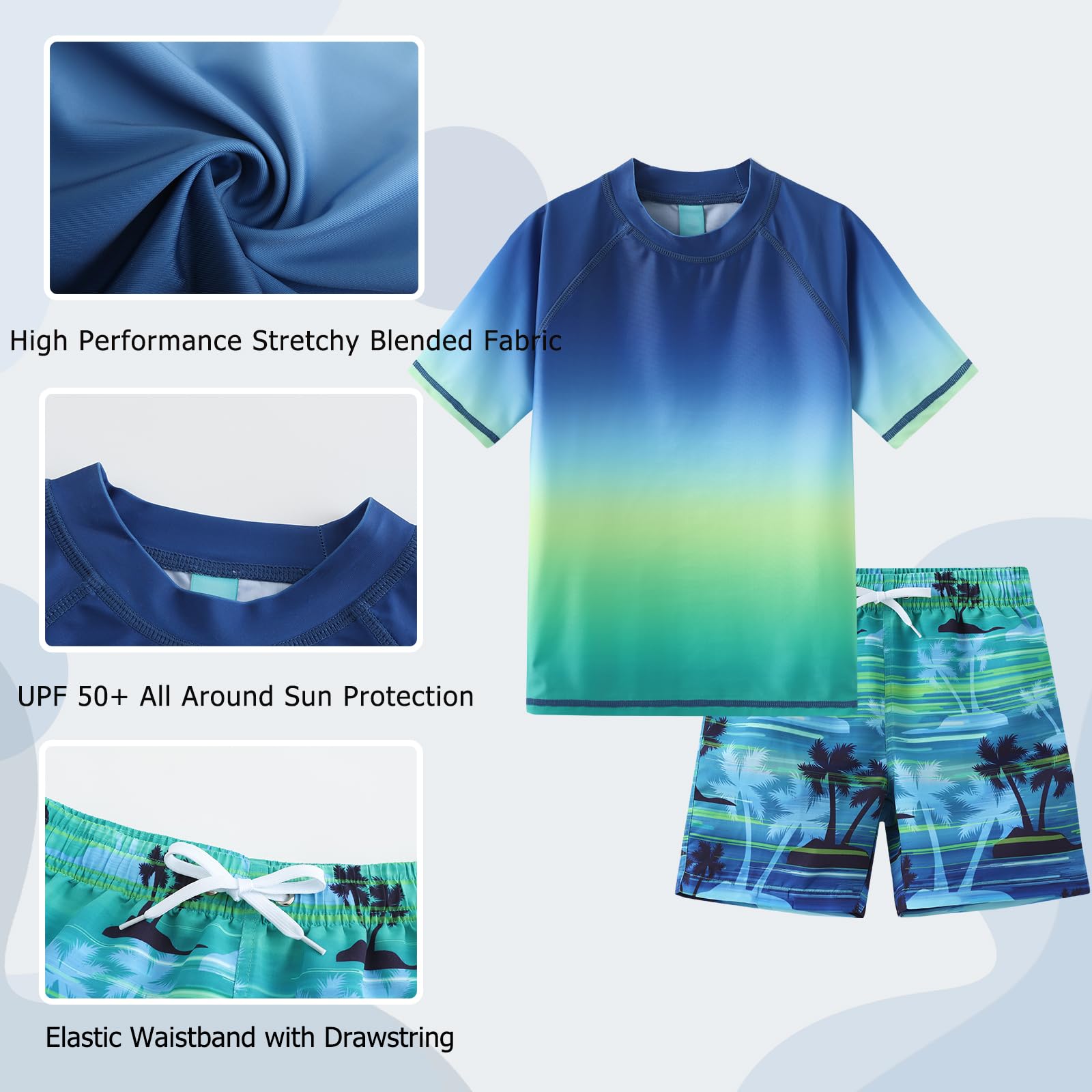 Aisyee UV Badeshirt Jungen Zweiteilig Kurzarm Schwimmshirt Kinder Boardshorts Jungen Badeset Kinder Schnelltrocknende Badeanzug Set 98 164/3-16 Jahre