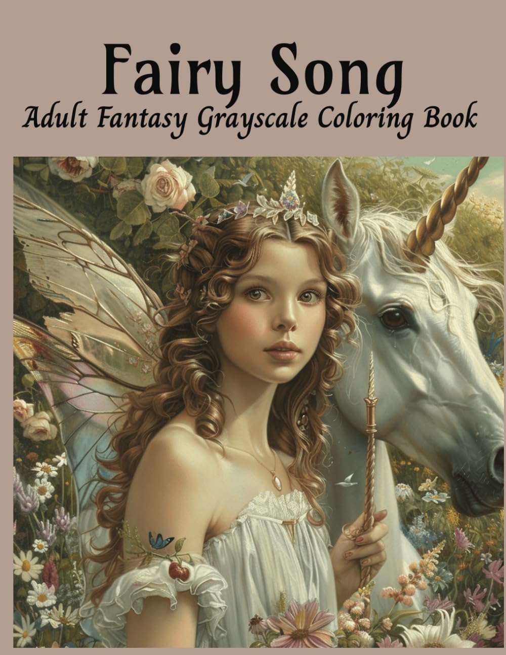 Fairy Song Adult Fantasy Grayscale Coloring Book: Fantasy Coloring Book for Relaxation and Creativity (Mythical Creatures, Fantasy Animals, Dragons, and Other Imaginary Beasts)
