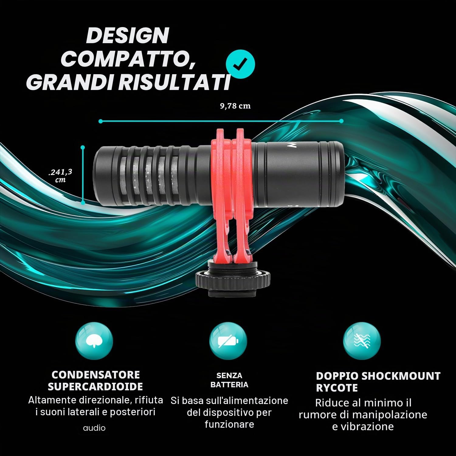 Movo VXR10-PRO VXR10-PRO Microfono Video Esterno per Fotocamera con Attacco Shock Rycote Lyre - Microfono Shotgun compatto e accessori compatibili con smartphone e fotocamere DSLR