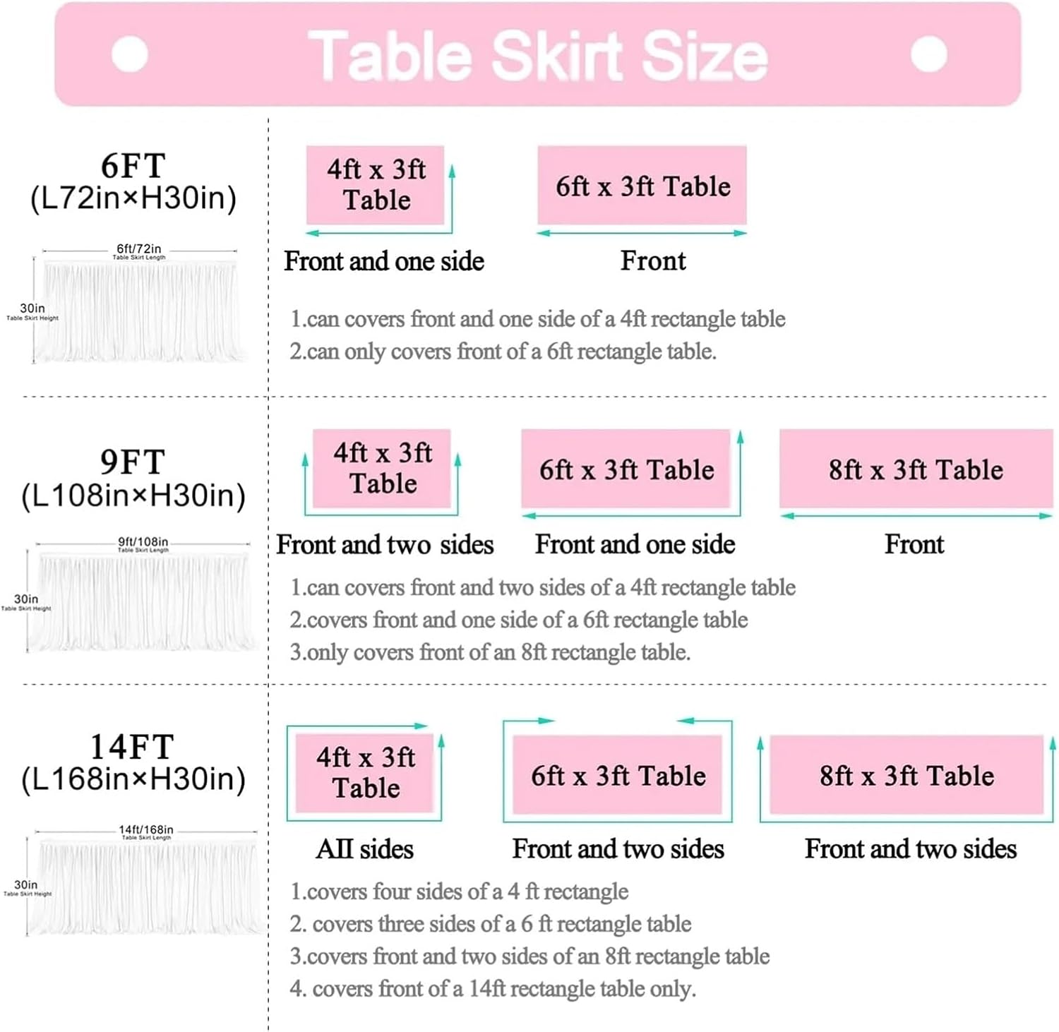 Party Table Skirt Table Skirt for Birthday Party Tutu Cloths for Weddings Shower Bridal Dessert Cake Decorations(Purple,14FT 427 X 78cm)