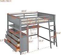 Vista 2 de Harper & Bright Designs Cama tipo loft de tamaño matrimonial con escritorio y 6 cajones de almacenamiento, marco de cama tipo loft de madera