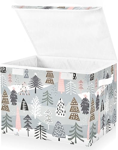 Winter Colorful Tree Storage Containers With Lids Foldable Closet Organizer Large Storage Bins for Dorm Room Home Decor