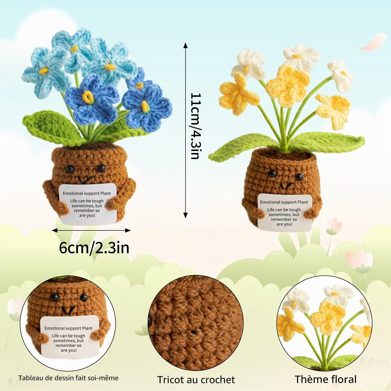 Ensemble de fleurs en crochet pour anniversaire, lot de 2 bouquets en crochet - Minis poupées de plantes en crochet faites main comme cadeau de remerciement pour enseignants, collègues, élèves, départ