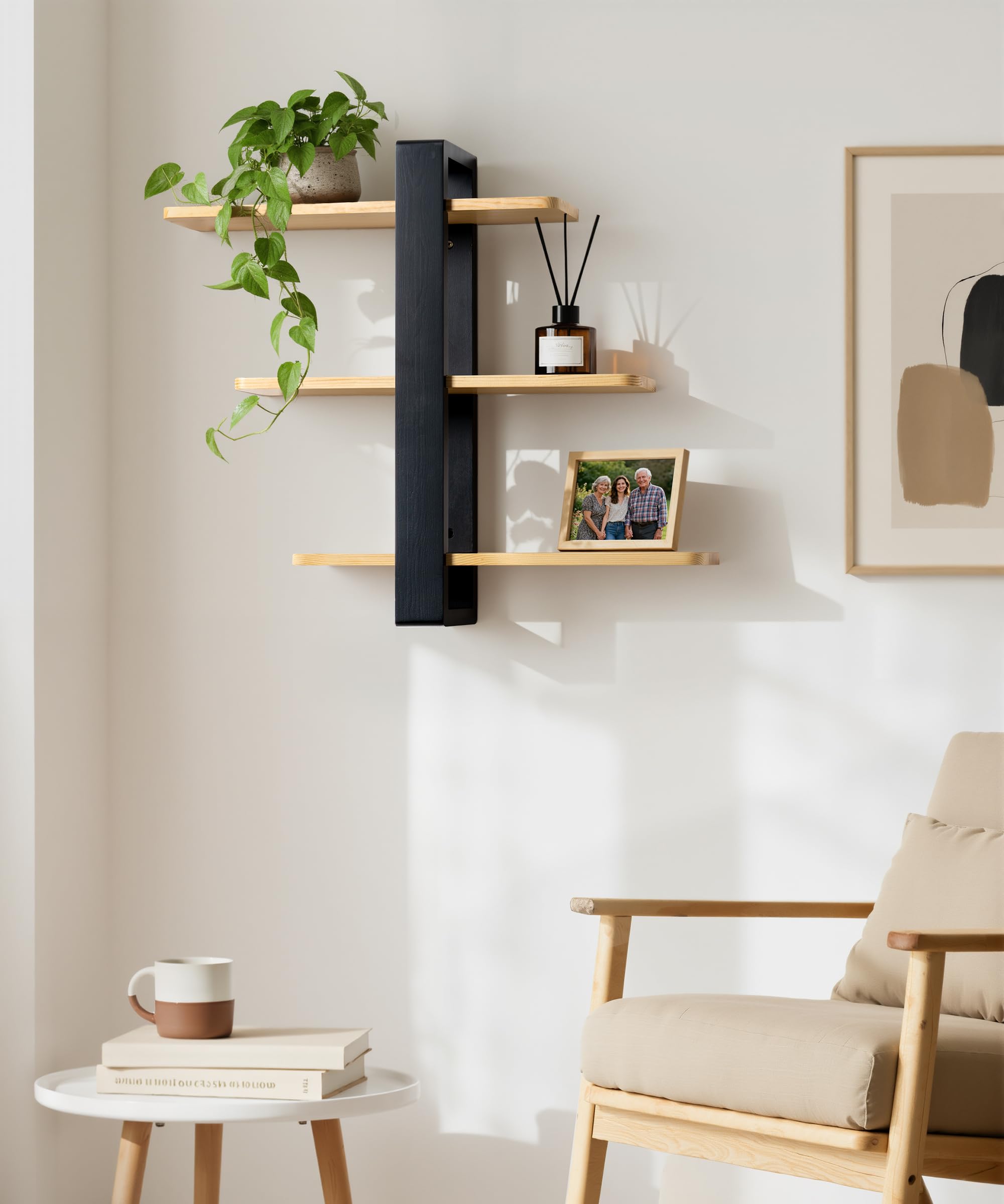 SUMGAR Wandregal Holz, dekoratives Hängeregal mit 3 Ablagen, 50 x 58 cm | Aus massivem Kiefernholz mit drei abnehmbaren Böden; zur Wandmontage für Bücher und Deko in Wohn- und Schlafzimmer.