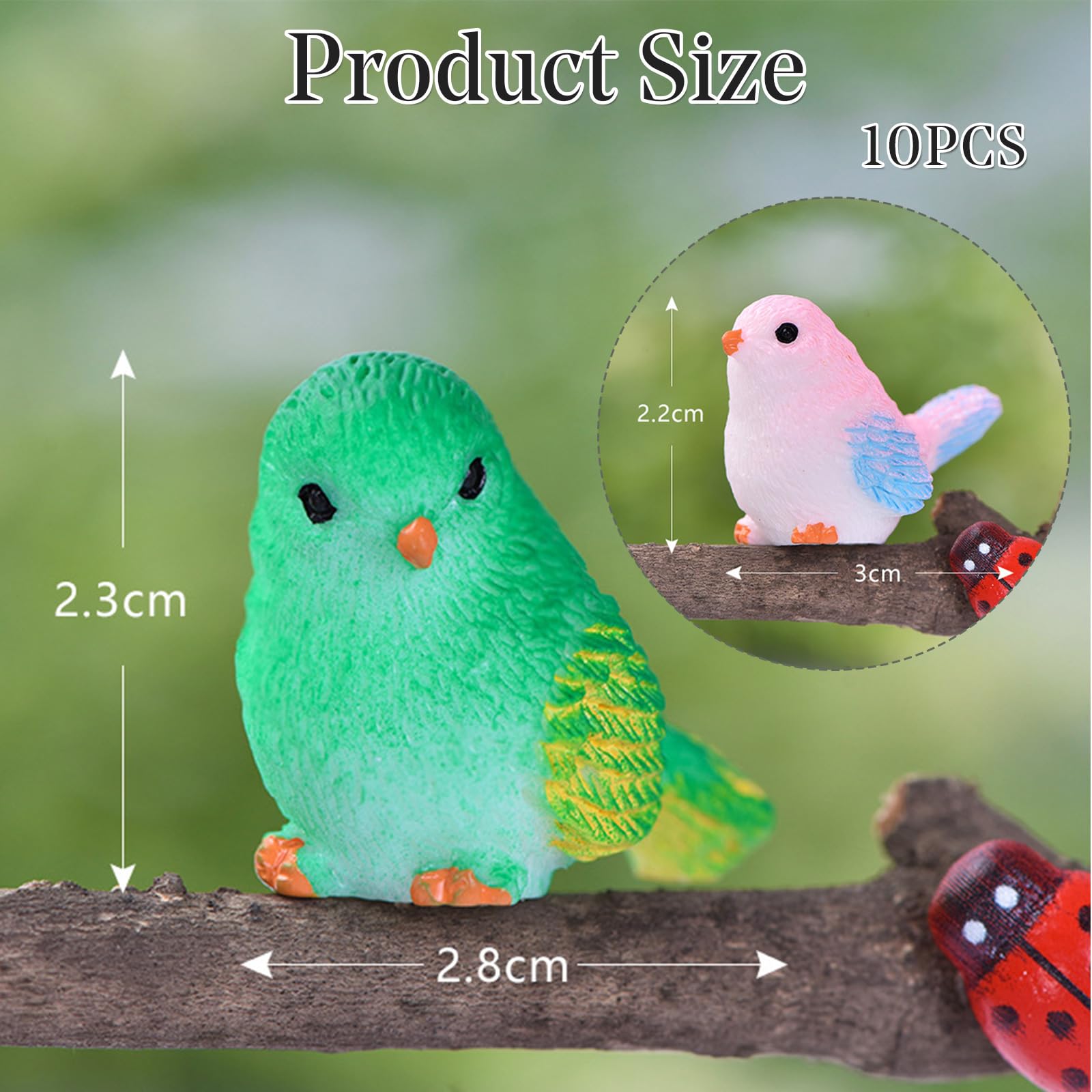 ApexPine 10pcs Miniature Resin Bird Figurines Simulation Tiny Bird Figure Statues for Garden Micro Landscape Cake Topper Dollhouse Table Decorations - Image 2