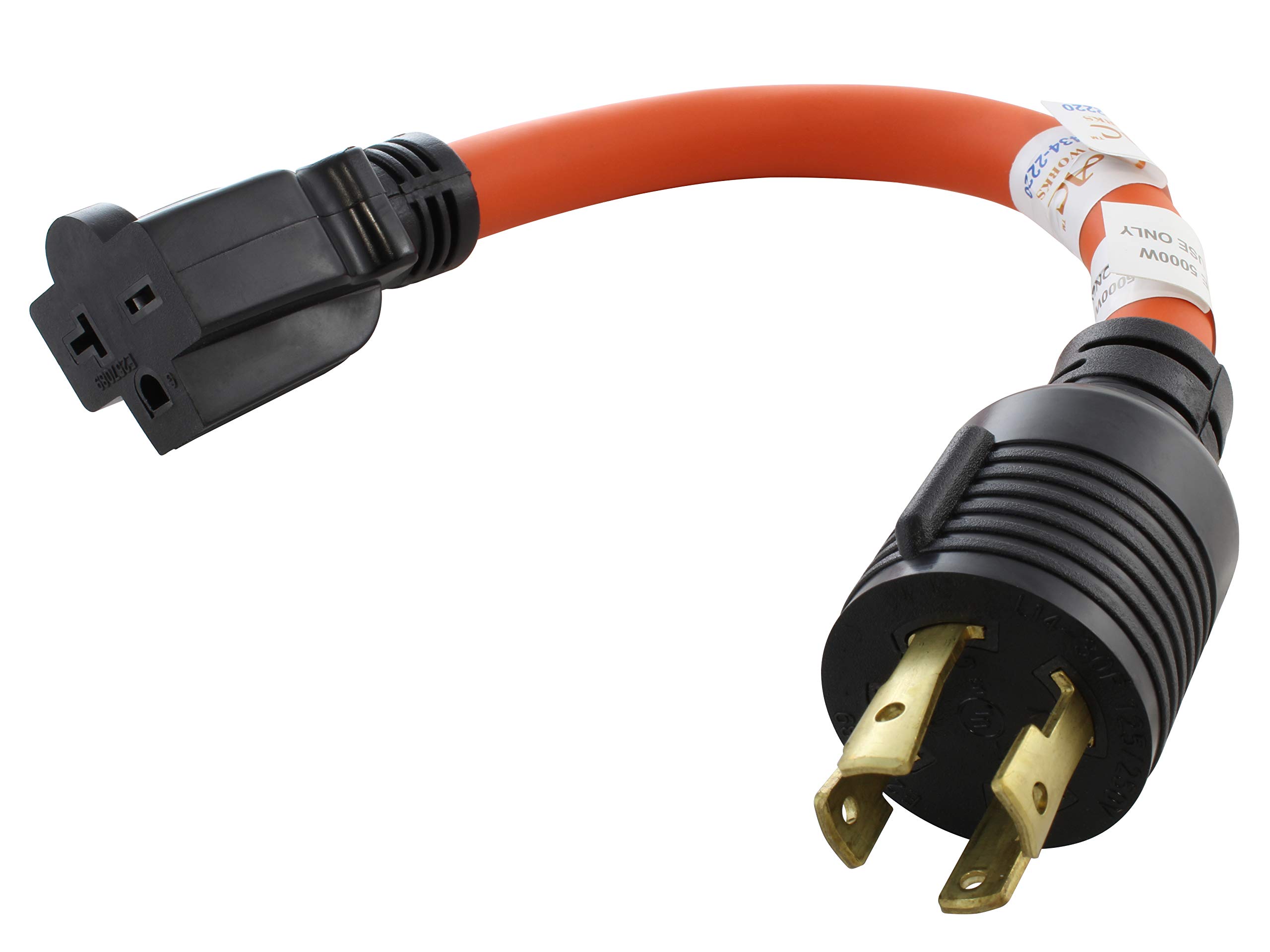 AC WORKS 1FT 10AWG L14-30P 30A 125/250V Locking Plug to 6-15/20R T