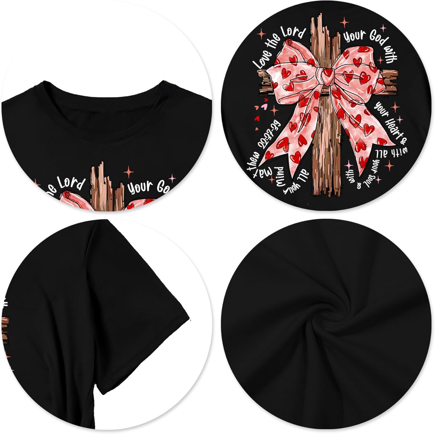 Valentines Shirts Women Christian Valentine Shirt Love Jesus Bow Graphic Tees Religious Bible Verse Short Sleeve Tops - Image 6