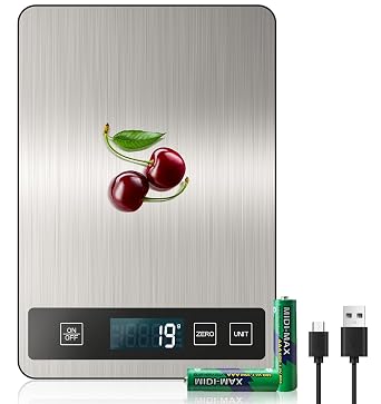 33 lb & USB Rechargeable Digital Kitchen Food Scale Kitchen Scale, Stainless Steel Digital Weight Grams and Oz, Baking and Cooking, 0.1oz/1g Precise, 6 Weight Units B1