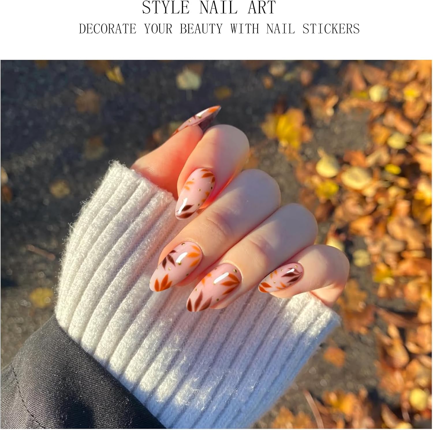JMEOWIO Semi Cured Gel Strips Nail Art Sticker Wrap Fall Leaves