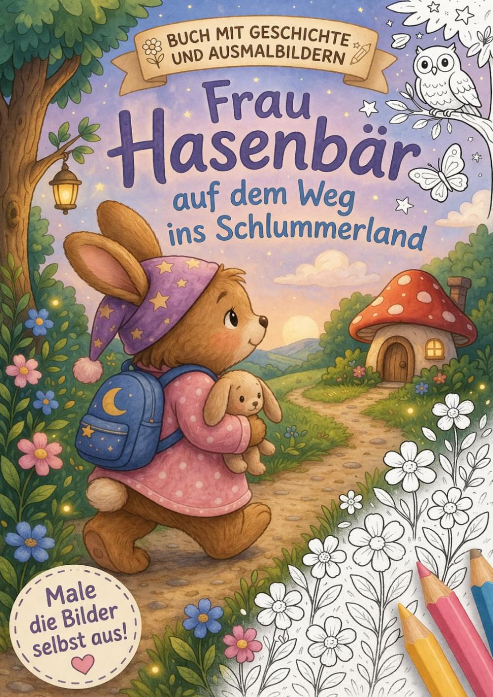 Frau Hasenbär auf dem Weg ins Schlummerland: Buch mit Geschichte und Ausmalbildern