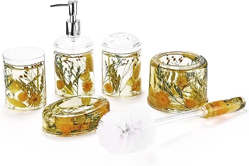 Miniatura 2 de Locco Decor Juego de accesorios de tocador de baño de 5 piezas de acrílico líquido 3D flotante con resorte