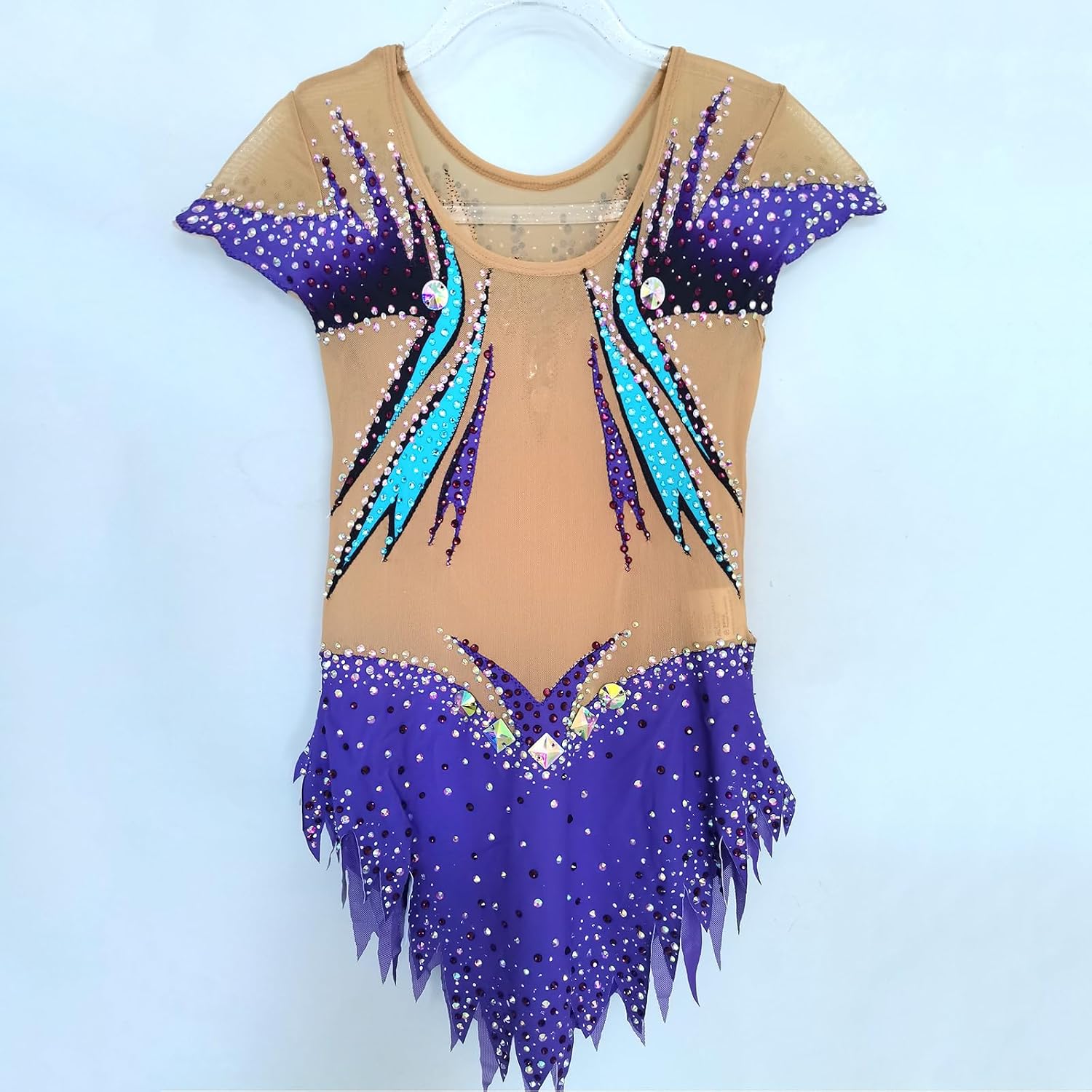 Girls' and Adults' Purple Diamond Set Short sleeved Artistic Gymnastics Dress Customized Competition Dress