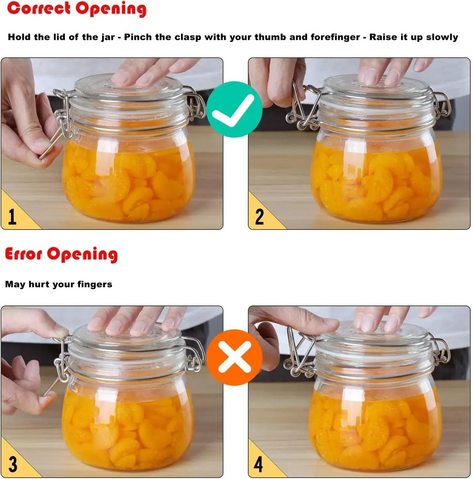 Tarro De Frutas Secas 4 Uds. Frascos de almacenamiento de alimentos, frascos de vidrio con tapas herméticas con abrazadera, frascos de frutas secas de boca ancha, botes de cocina, tarro sellado de vid