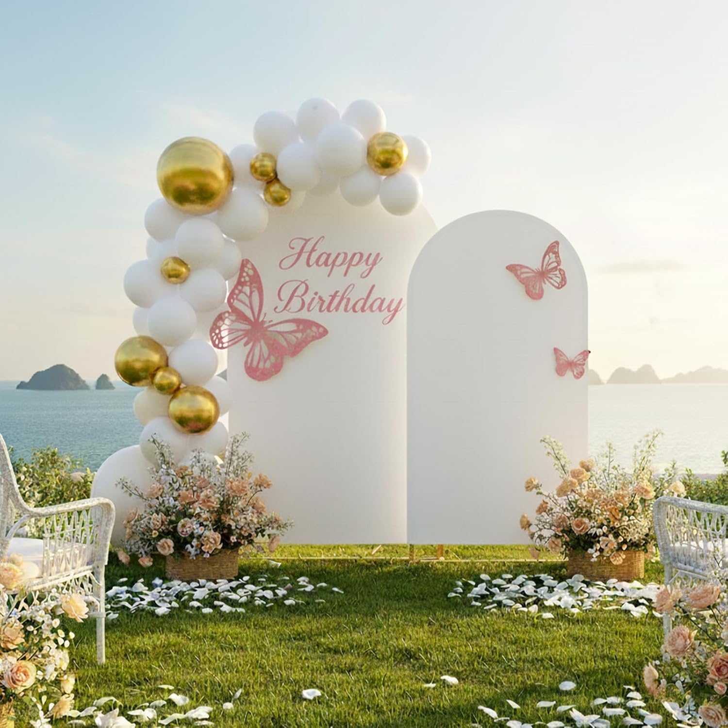 Toolterritary Metal Arch Backdrop Stand and Cover Set, 8FT, 7.2FT Party Backdrop, Easy to Assemble, Backdrop Stand for Parties, Birthday, Baby Shower