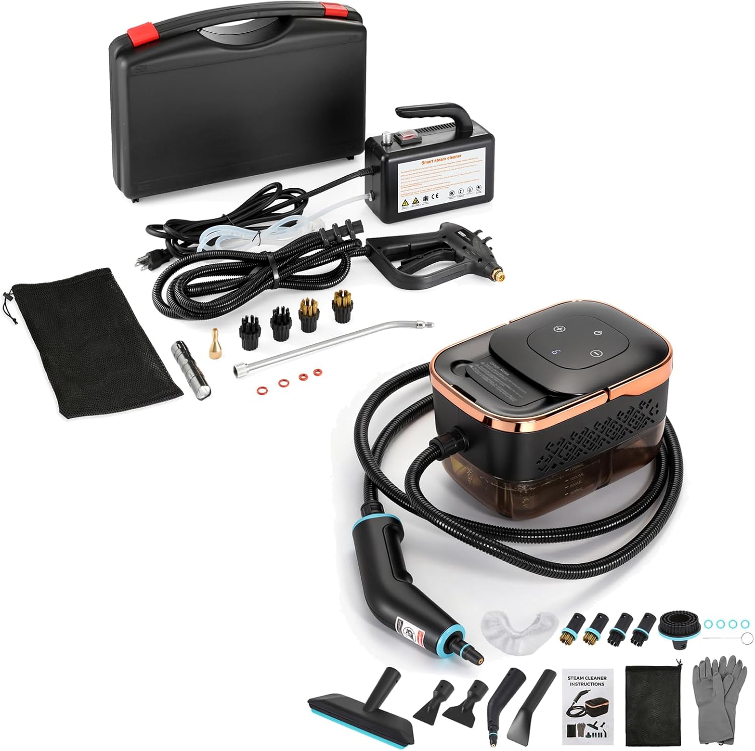 Dyna-Living 1700 Steam Cleaner & 1500W Engine Steam Cleaner with 42.2 oz Tank, Handheld Steamer for Cleaning, Portable Steamer for Car Detailing, Home, Floor, Carpets, Tile