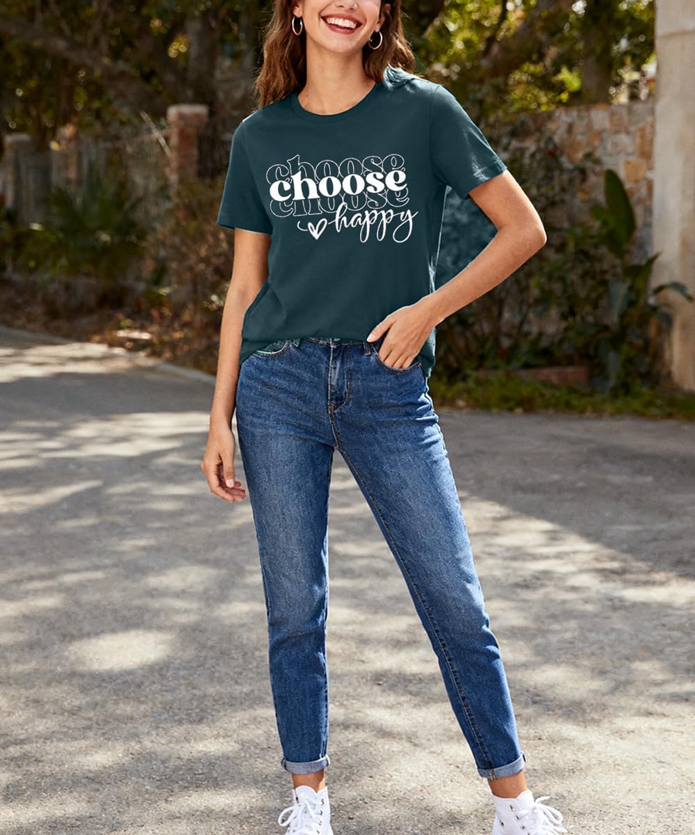 Women Choose Happy T Shirt Funny Cute Graphic Tee Blessed Tshirt Inspirational Short Sleeve Summer Casual Tops - Image 5