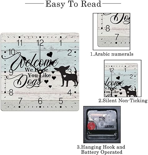 Miniatura 7 de Reloj de pared de PVC con texto en inglés "Welcome We Hope You Like Dog", reloj de pared King Charles Spaniel, cuadrado, sin marco, con temática de