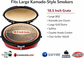 Stainless Steel Barbecue Cooking Grid Grate w/Hinged Access Door for Kamado Grill Large Big Green Egg Kamado Joe Classic Pit Boss K22 Louisiana K22 Ceramic Grills Using 18.5 inch round cooking grate