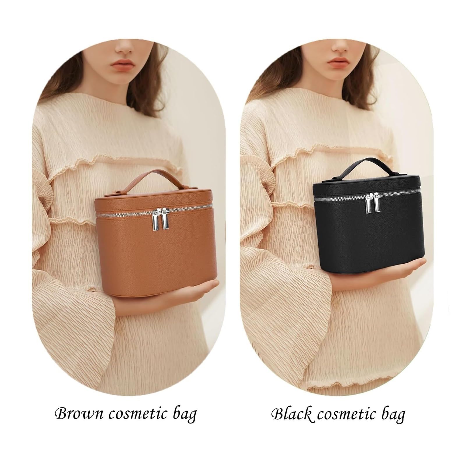 Reise-Kosmetiktasche Leder Mit Abnehmbarer Trennwand | Hochwertiges Rindsleder, abnehmbare Trennwand für flexible Fächer. Kompakt, leicht, ideal für Reise & Alltag(Gelb)