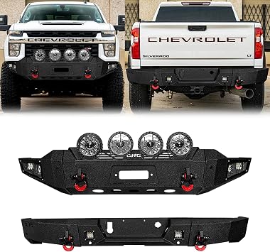 For 2020-2023 Chevy Silverado 2500/3500 Steel Front and Rear Bumper With Winch Plate&LightsBlack Texture