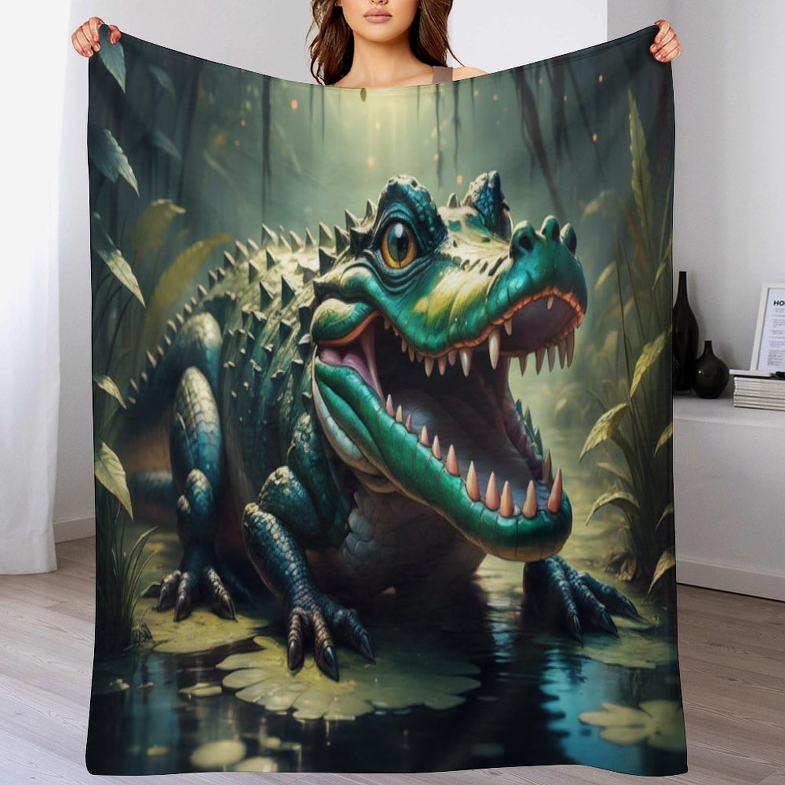Couverture polaire crocodile 140x180cm en flannel pour lit et canapé