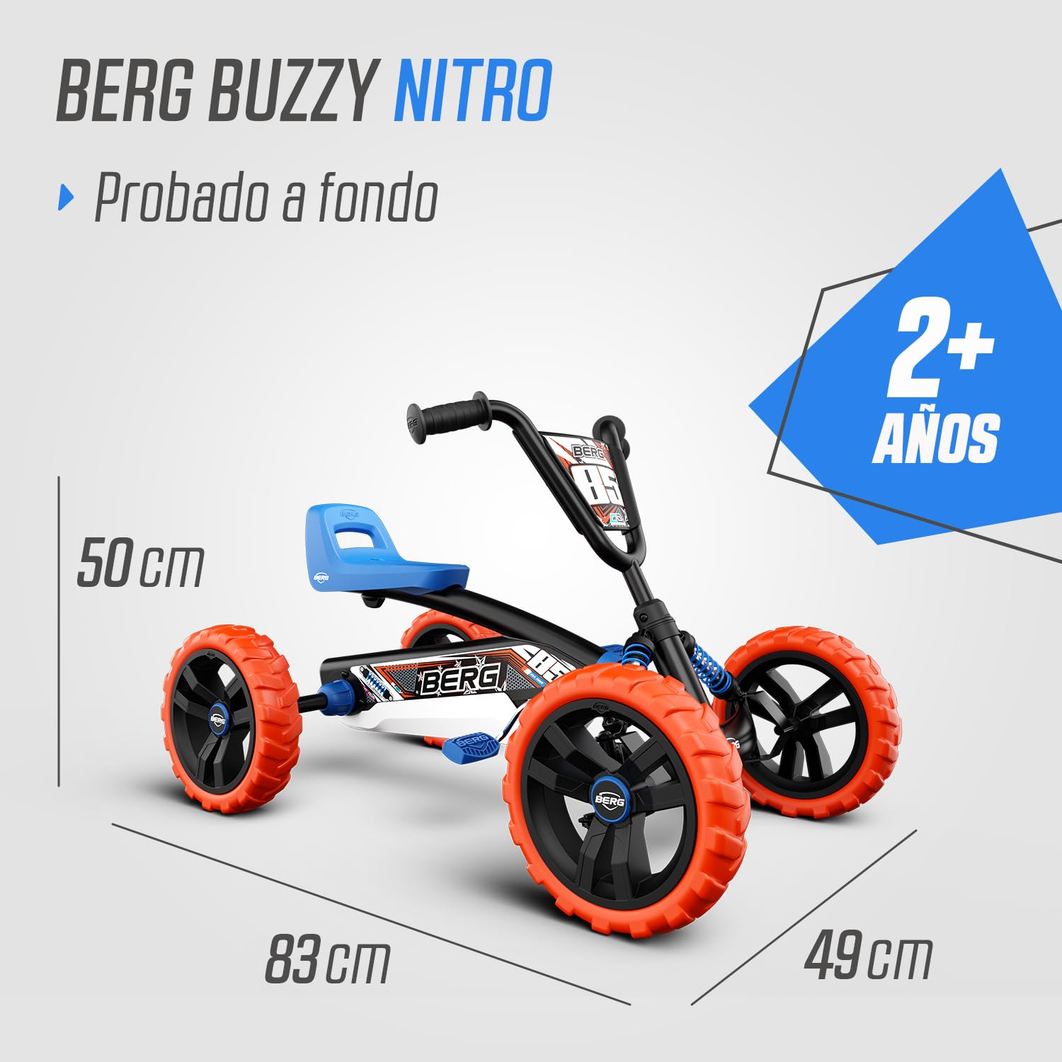 BERG Kart a Pedales Buzzy Nitro | 2-5 años, cuadro resistente, asiento regulable, volante regulable