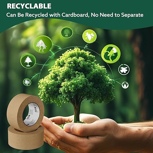 Miniatura 7 de 6 rollos de cinta de embalaje marrón de 2 pulgadas a granel, cinta de embalaje de papel kraft mejorada 2025, 2 pulgadas x 55 yardas, envío de cartón