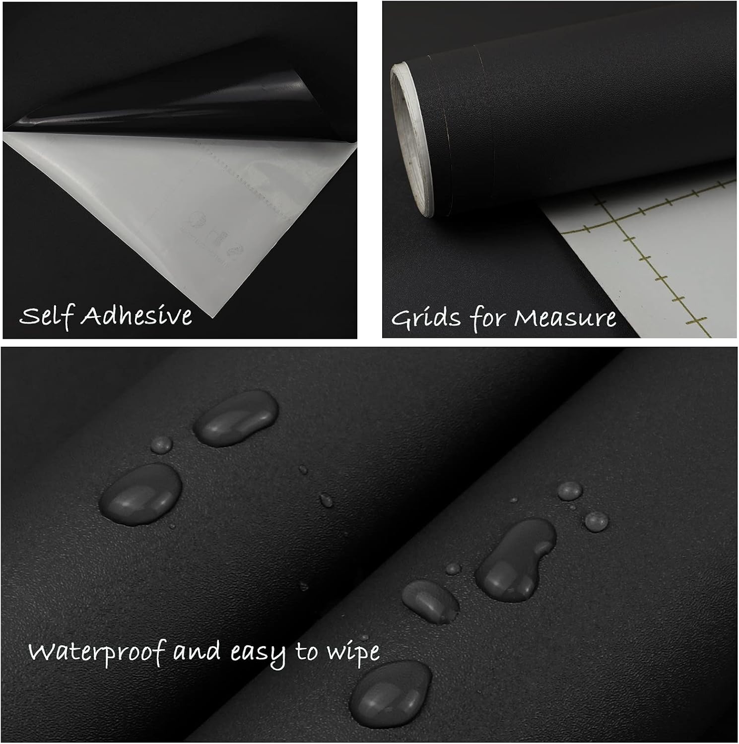 Homease Solid Black Wallpaper 24 x 196 inch Thick Matte Black Contact Paper Decorative Peel and Stick Wallpaper for Shelf Liner Cabinet Table Door Waterproof Vinyl Self Adhesive PVC Film