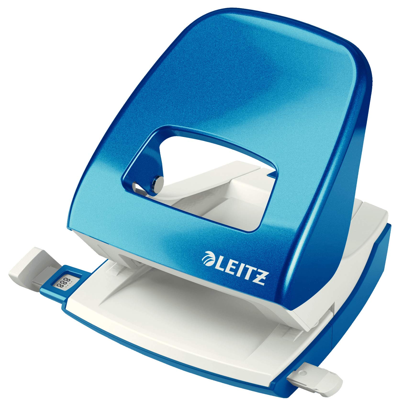 Leitz 50081036 Locher (30 Blatt, Anschlagschiene mit Formatvorgaben, Metall, WOW) metallic blau (Locher + Heftgerät)